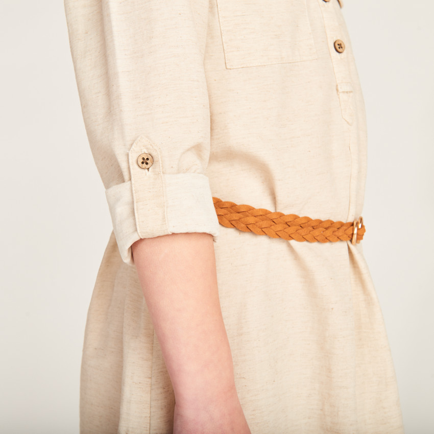 Vestido estilo camisa de manga larga + cinturón para niña 