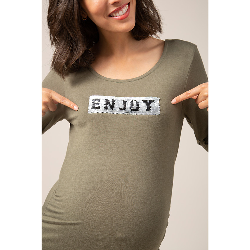 Vestido de embarazo de manga larga con estampado fantasía 