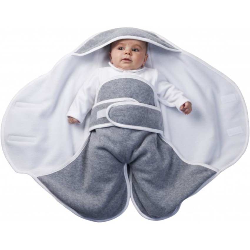 Couverture enveloppante Babynomade Fleece T1 - Gris clair/Blanc 