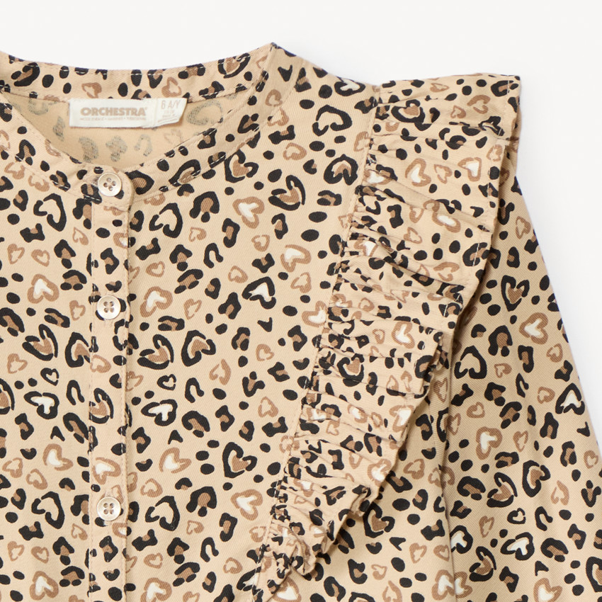 Camisa de manga larga con estampado moteado de leopardo niña 
