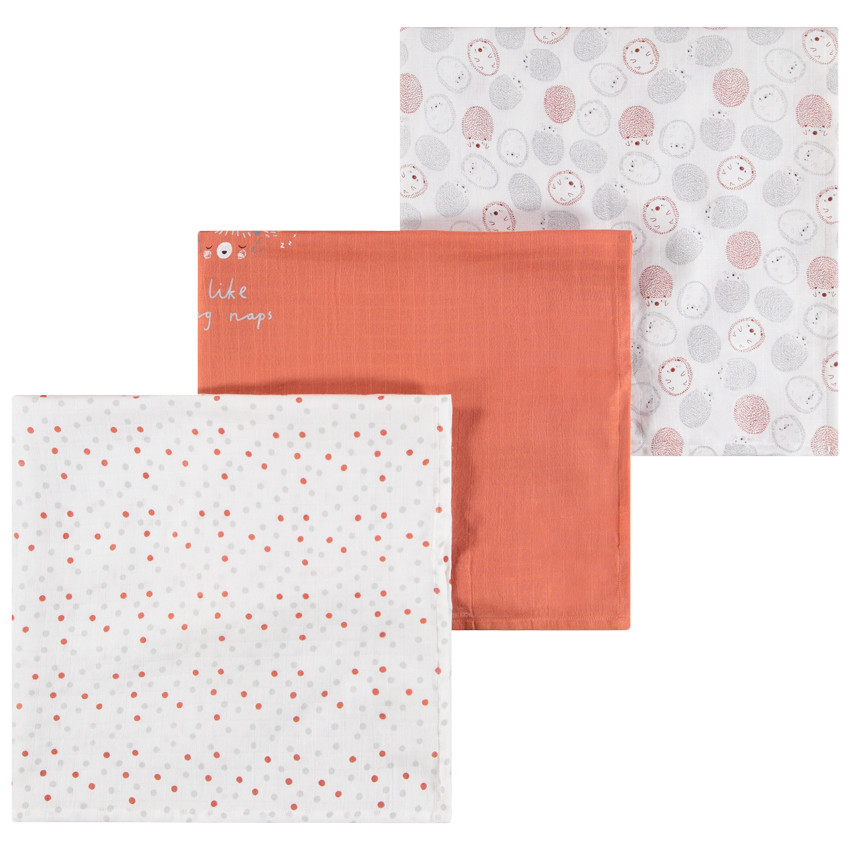 Pack de 3 muselinas estampado erizo 