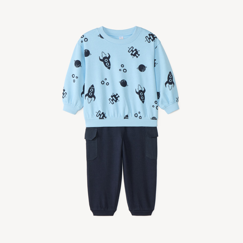 Conjunto de 2 piezas: sudadera + pantalón de chándal con estampado de robot para bebé niño. 