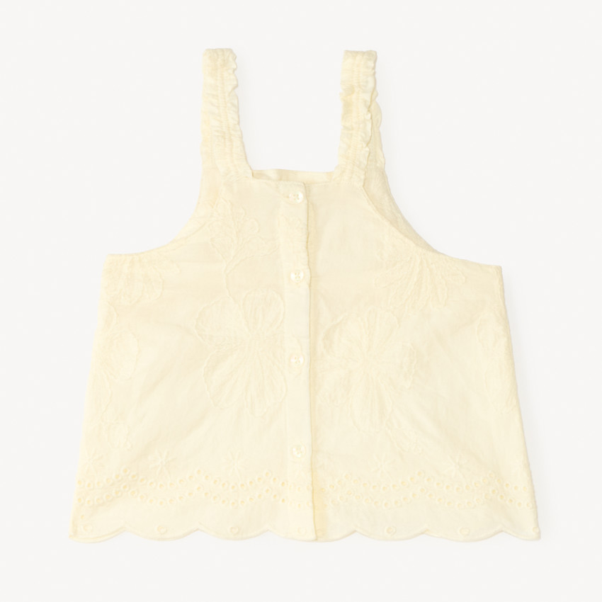 Camiseta sin mangas de gasa bordada con flores para niña 