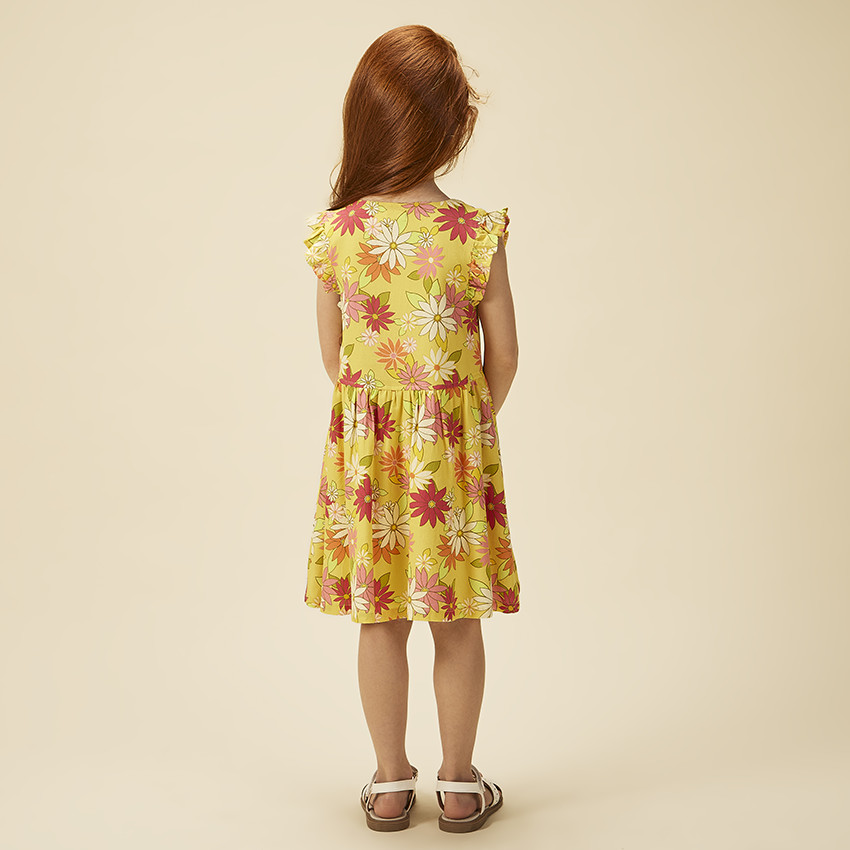 Vestido de manga corta con volantes y estampado floral para niña 