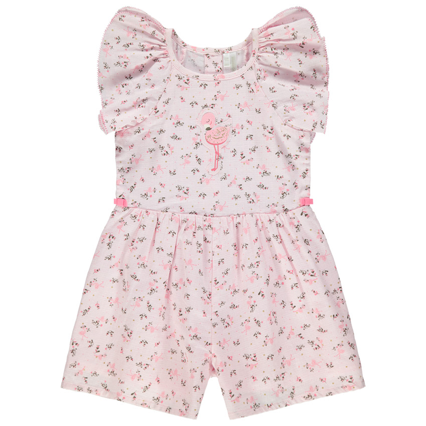 Mono corto con mangas con volantes y estampado all-over 