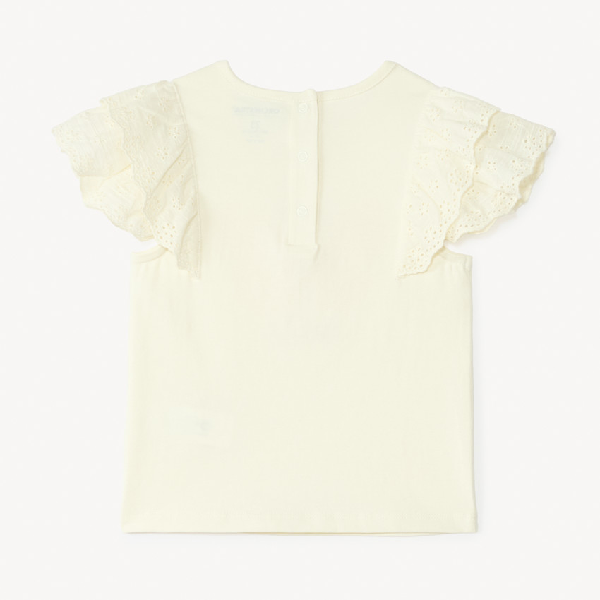 Camiseta de manga corta con bordado inglés de mariposas para niña bebé. 