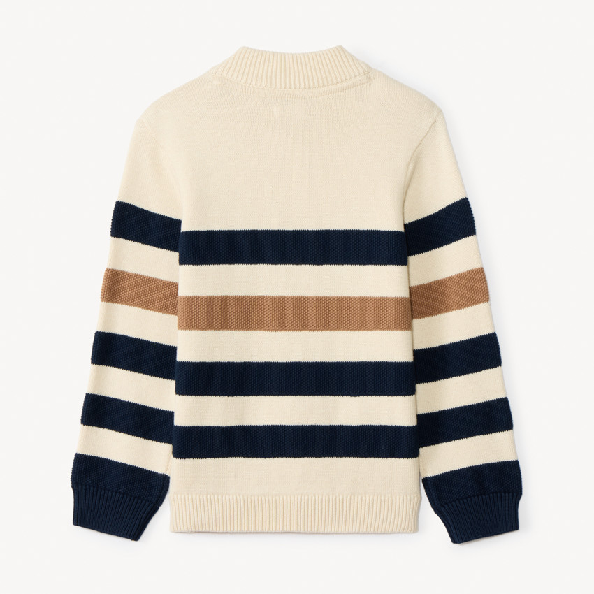 Jersey de manga larga con cuello camionero de cremallera y rayas para niño 