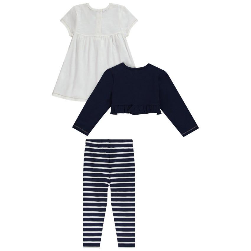 Conjunto chaleco + blusa + pantalón a rayas para bebé niña 