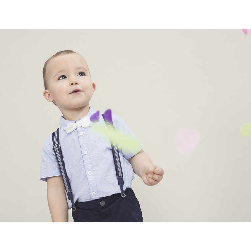 camisa mangas cortas con  jacquard y pajarita amovible 