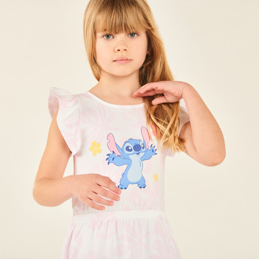 Robe à manches courtes à volants Stitch Disney pour fille 