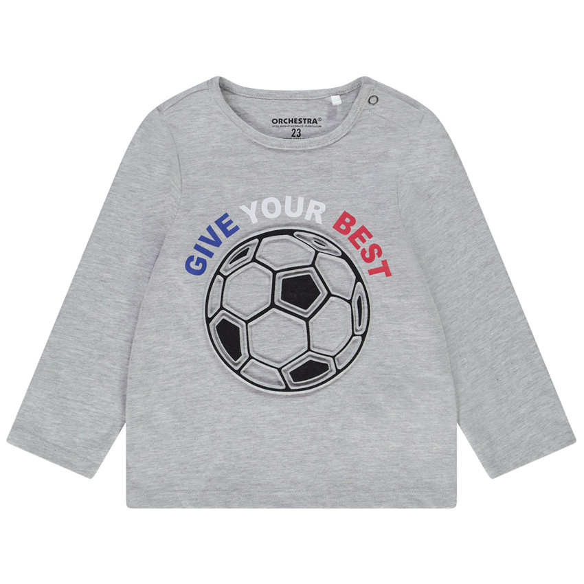 Camiseta de manga larga de punto con estampado de balón fútbol para bebé niño 