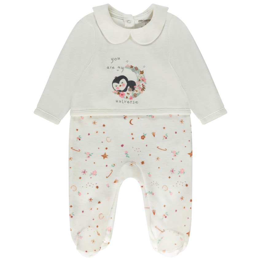 Pelele de terciopelo estampado fantasía para bebé niña 