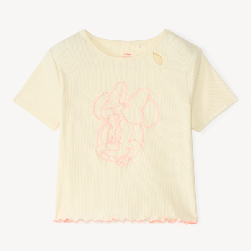 Camiseta de manga corta de punto con bordado de Minnie Disney para niña. 