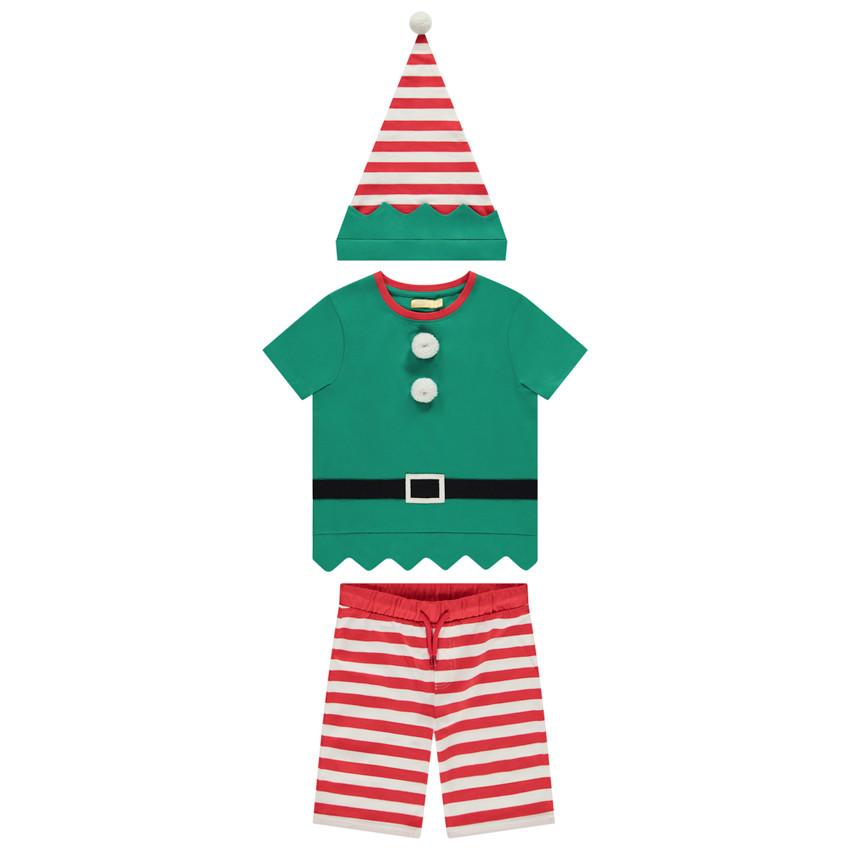 Conjunto 2 piezas lutin de Navidad camiseta + short con gorro para niño 