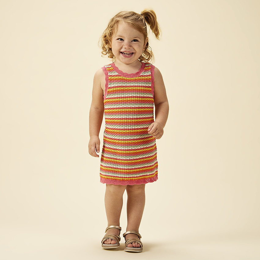 Vestido sin mangas de crochet a rayas para bebé niña 