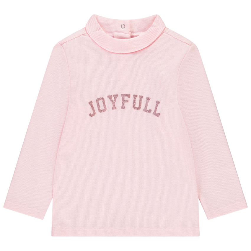 Camiseta interior de canalé con cuello alto y mensaje brillante para bebé niña 