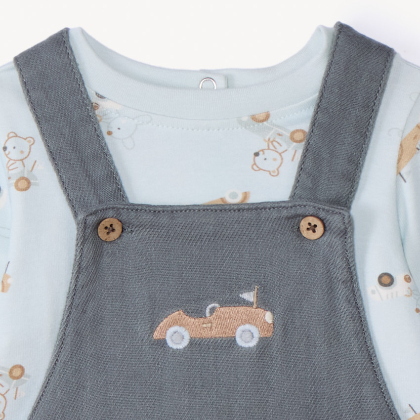 Ensemble long 2 pièces avec salopette pour bébé garçon 