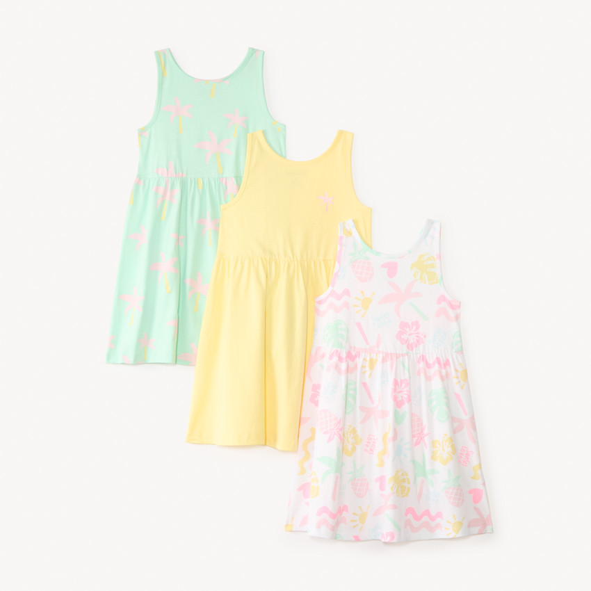 Lote de 3 vestidos sin mangas con estampado divertido para niña 