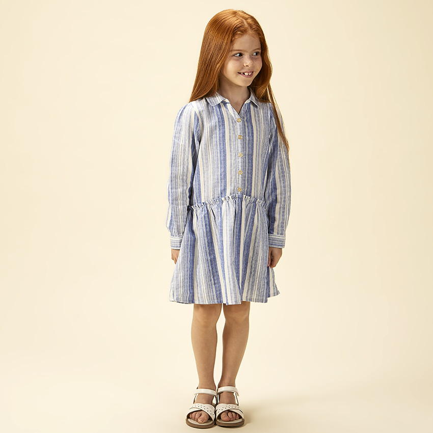 Vestido camisero de manga larga a rayas para niña 