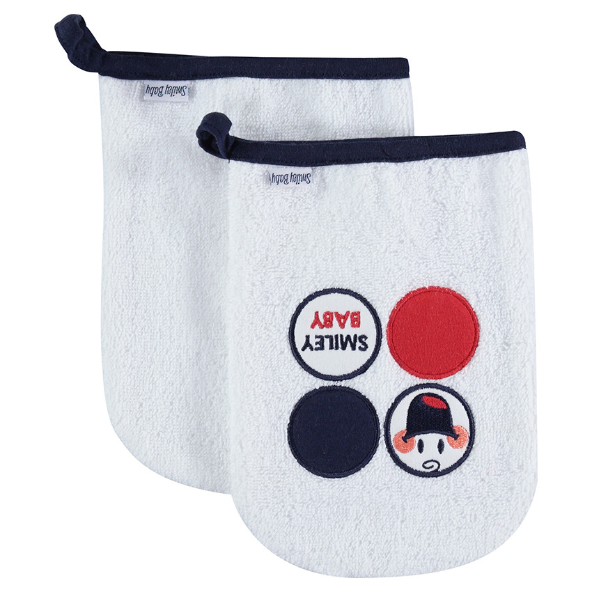 Juego de 2 manoplas de baño de toalla con parches Smiley  Additional Juego de 2 manoplas de baño de toalla con parches Smiley