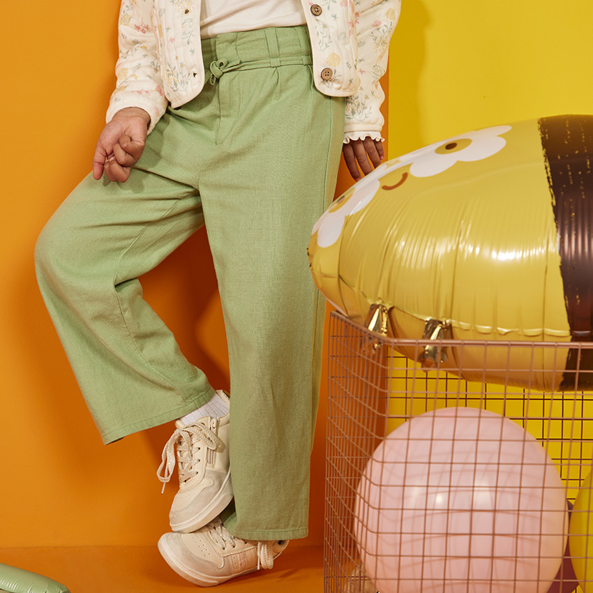 Pantalón ancho de tela lisa para niña 