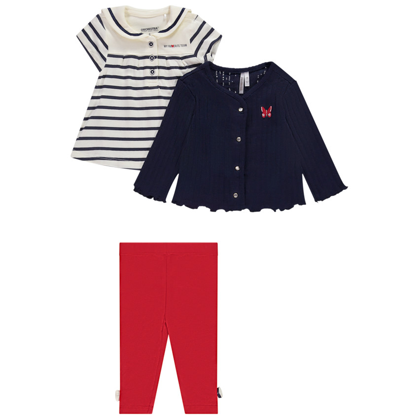 Conjunto 3 piezas con túnica estilo marinero para bebé niña 
