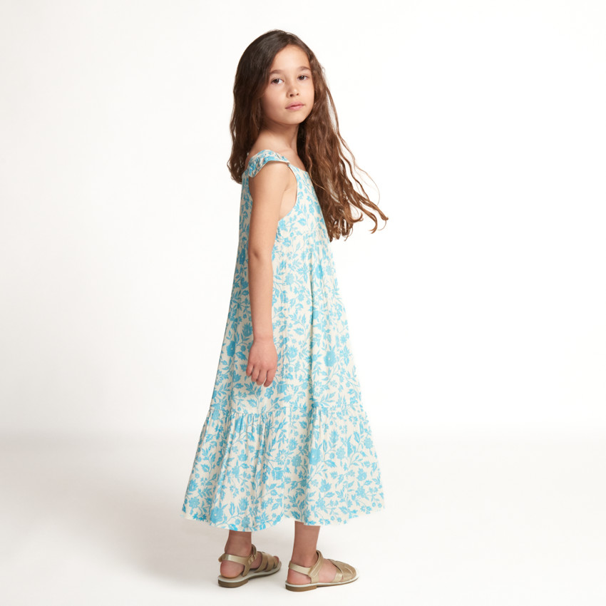 Vestido largo de manga volante con estampado de flores para niña 