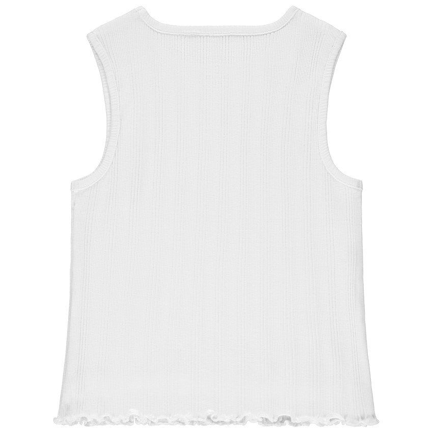 Camiseta sin mangas lisa de punto acanalado con cuello fantasía para niña 