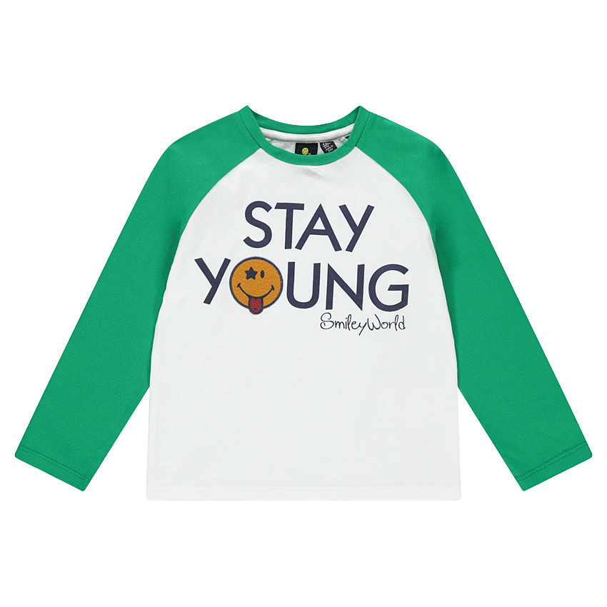 Camiseta de manga larga bicolor con estampado de fieltro ©Smiley 