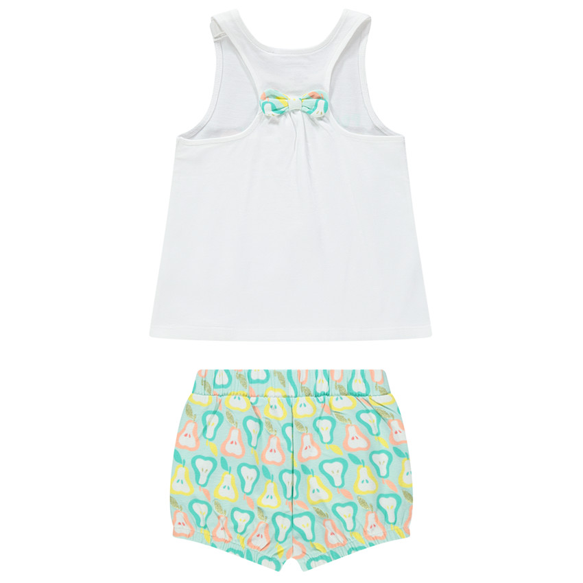 Conjunto camiseta sin mangas estampado frutas y pantalón corto estampado peras 
