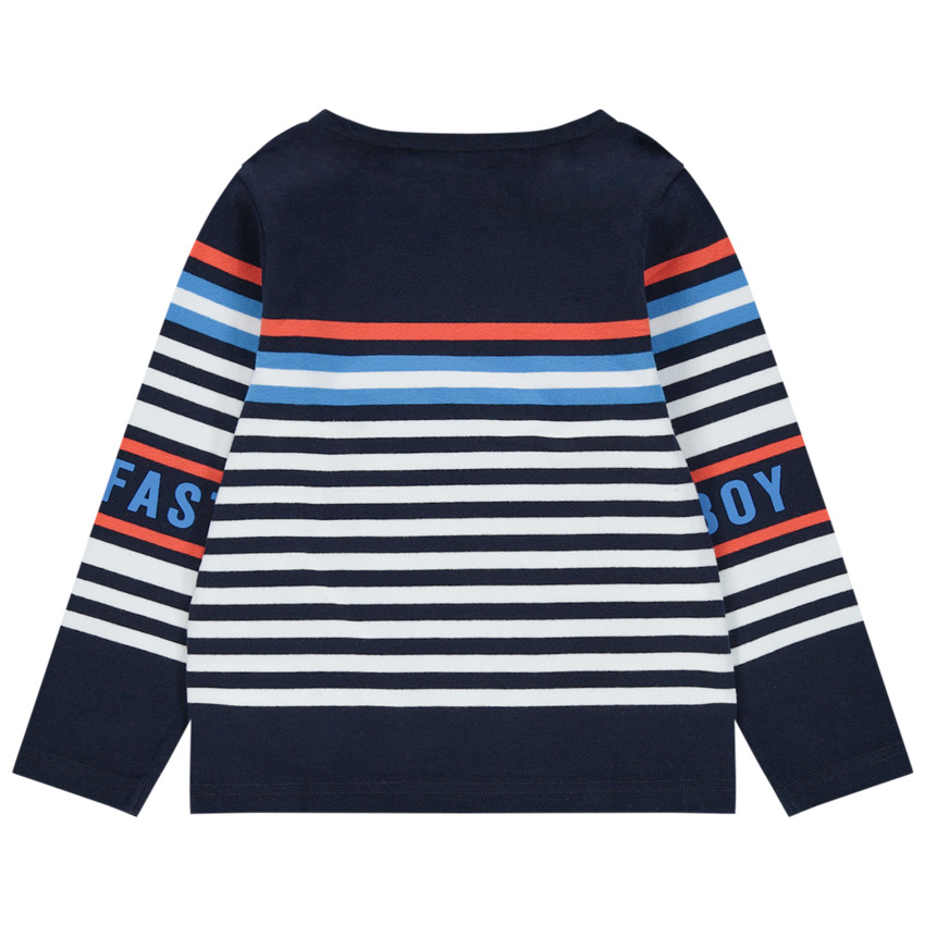 Marinera de punto con rayas estampadas e inscripciones 