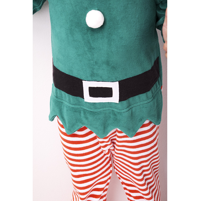 Pijama de terciopelo de duende de estilo navideño con gorro a rayas 