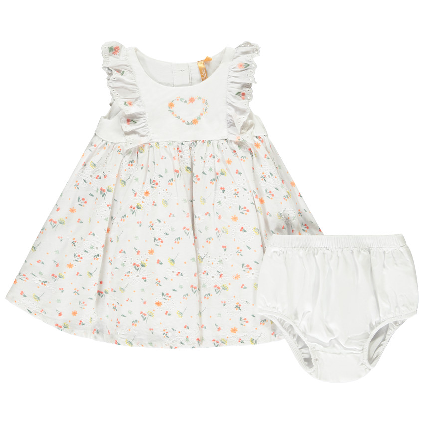 Conjunto vestido de flores con volante + pololo para niña bebé 