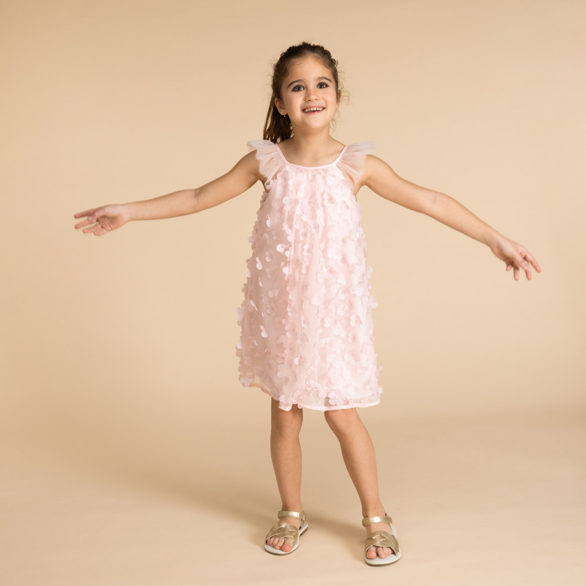 Robe de ceremonia en tul con flores 3D para niña 