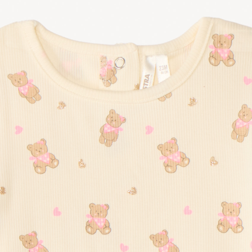 Conjunto de pijama corto de 2 piezas con camiseta + short con estampado de ositos para bebé niña (acabados diferentes según la edad) 