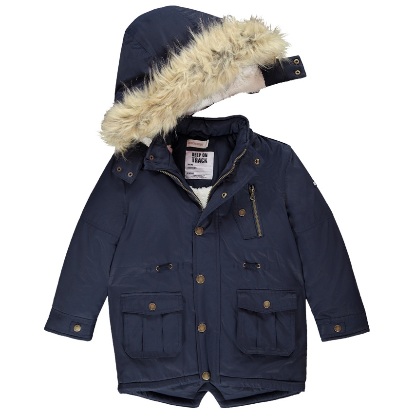 Parka de poliéster con capucha extraíble y forro de sherpa para niño 