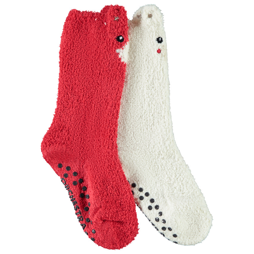 Lote de 2 pares de calcetines altos antideslizantes de Navidad para niña 