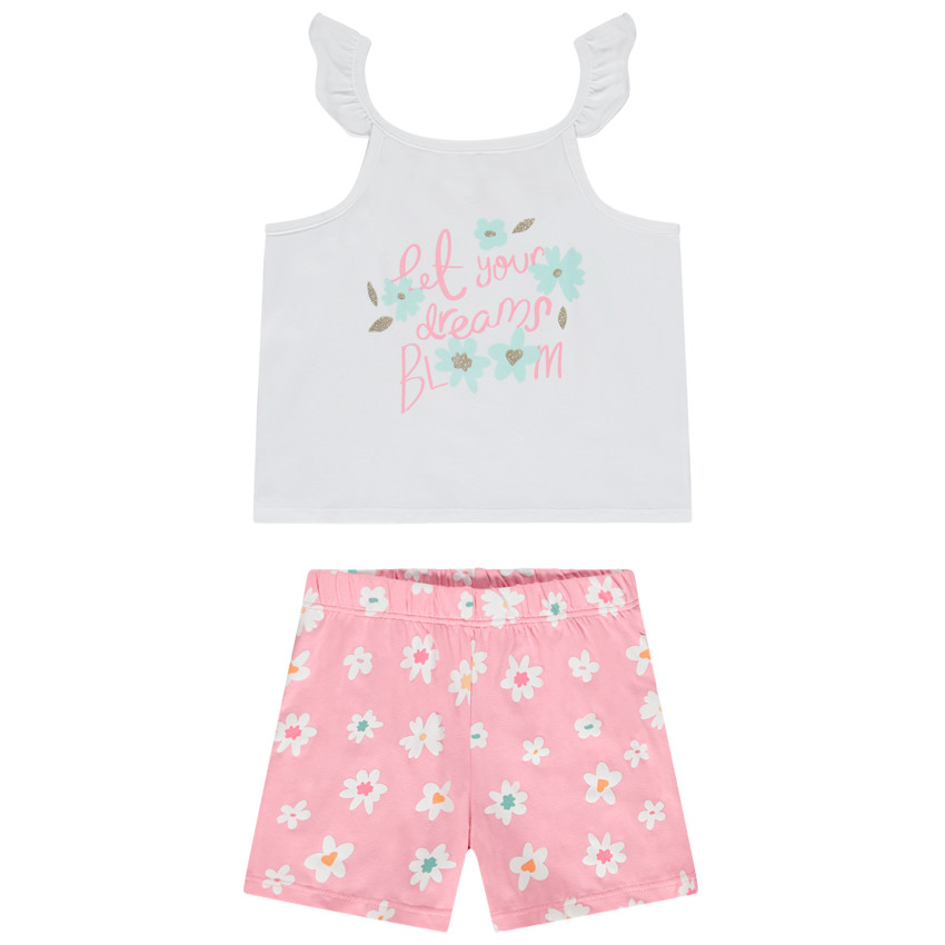 Conjunto pijama corto con short estampado flores para niña 