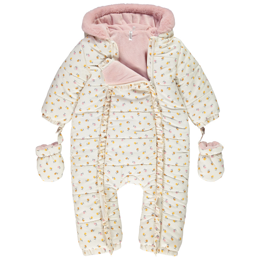 Mono con capucha de microfibra con estampado de flores para bebé niña 