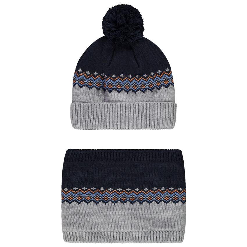 Conjunto de gorro con pompón y cuello de punto bicolor para niño Main Conjunto de gorro con pompón y cuello de punto bicolor para niño