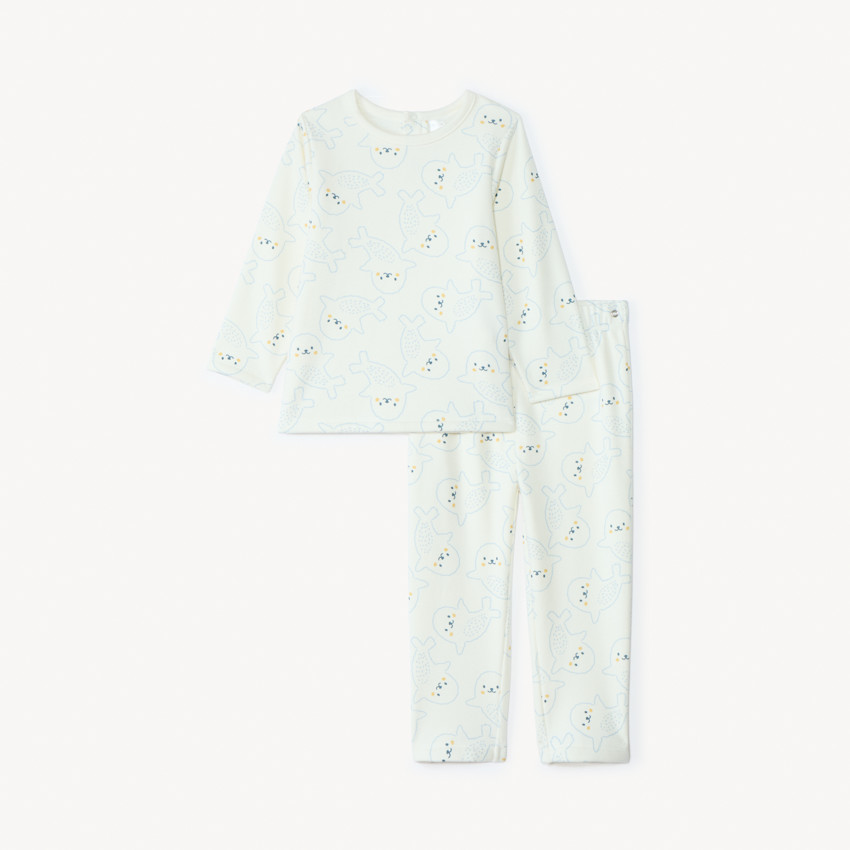 Set pyjama imprimé phoques pour bébé garçon avec finitions différentes selon l'âge 