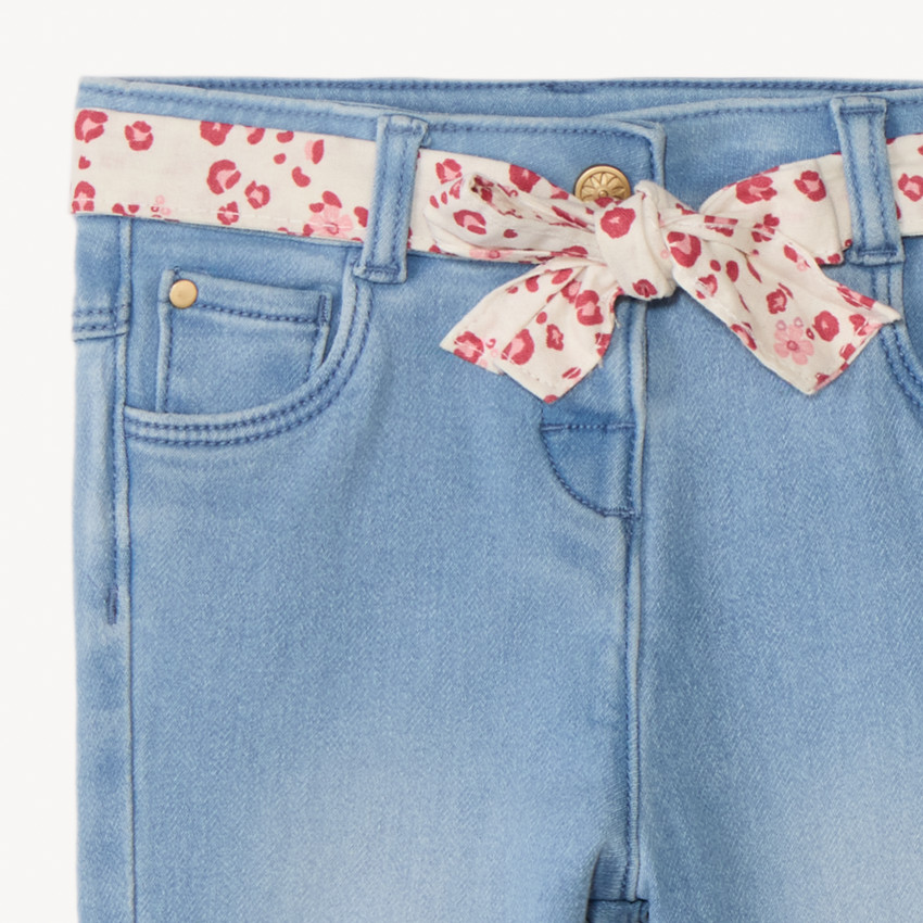Jeans rectos con cinturón anudado para niña bebé 