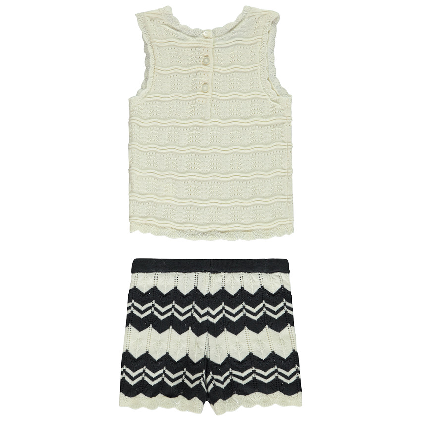 Conjunto de crochet camiseta sin mangas + short con estampado fantasía para bebé niña 