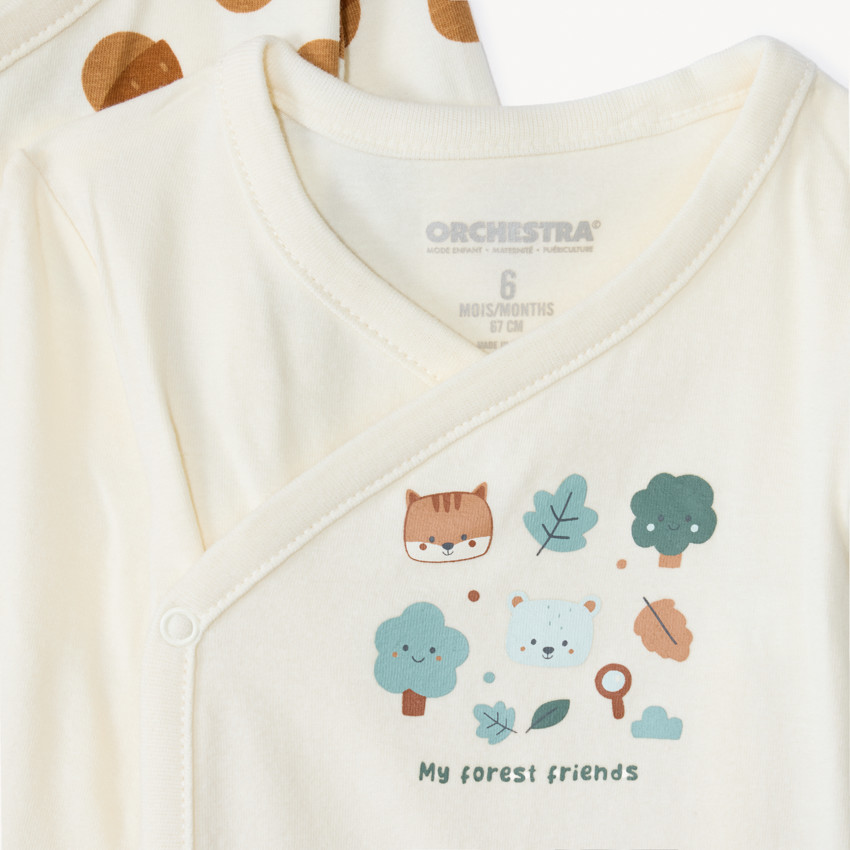 Lot de 7 bodies manches longues motifs forêt pour bébé garçon avec ouvertures différentes selon l'âge 