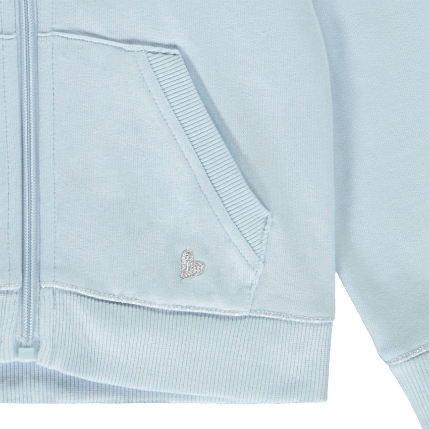 Chaleco liso con capucha y bolsillo + corazón bordado para niña 