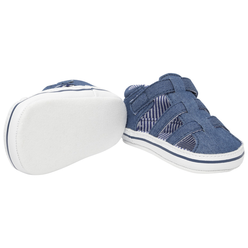 Sandalias velcro azul mezclilla con forro de rayas 