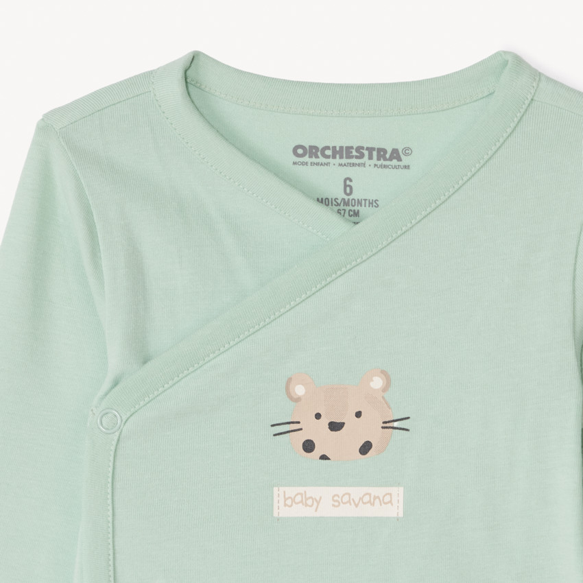 Pack de 5 bodies de manga larga leopardo para bebé niño con cierres diferentes según la edad. 