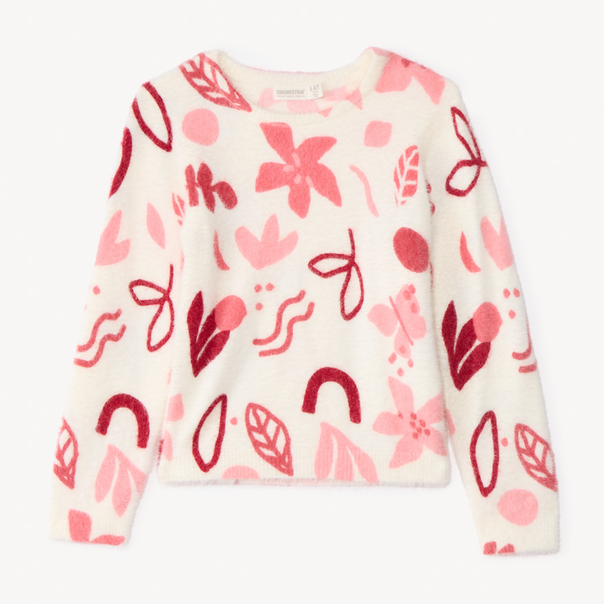 Pull manches longues en tricot digital print pour fille  