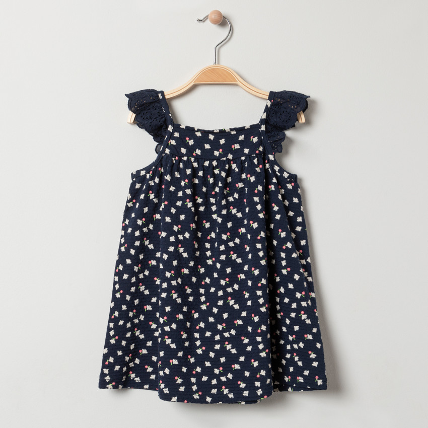 Túnica de manga larga con bordado inglés y palomas estampadas 