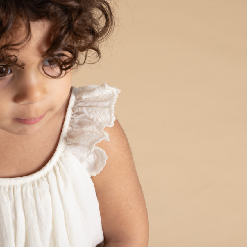 Robe ranita de ceremonia en bordado inglés para niña bebé 